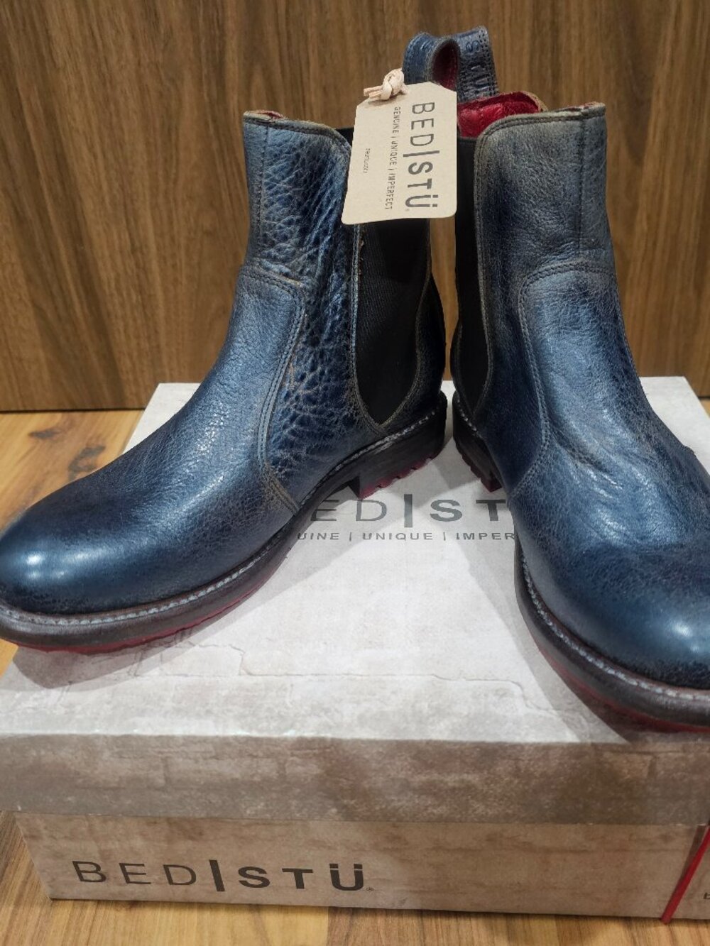 Bed Stu Nandi Cobalt Lux Blue Leather Chelsea Ankle Boots Size 8 NIB